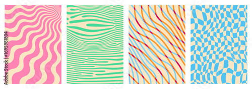 Wallpaper Mural Groovy psychedelic backgrounds with Y2K abstract checkered pattern. Vector groovy psychedelic color checkered wavy pattern backgrounds Torontodigital.ca