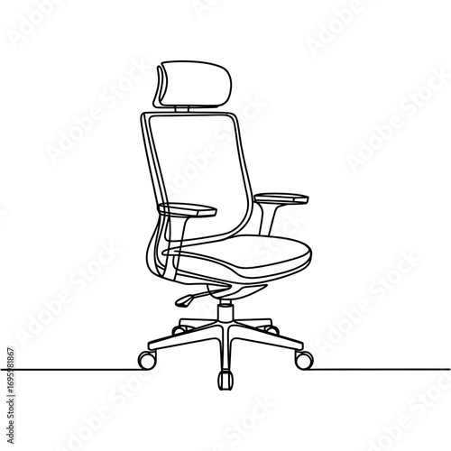 Ergonomic Office Chair Line Art Illustration for Comfortable Work and Stylish Home Office Design with Adjustable Features and Modern Aesthetic