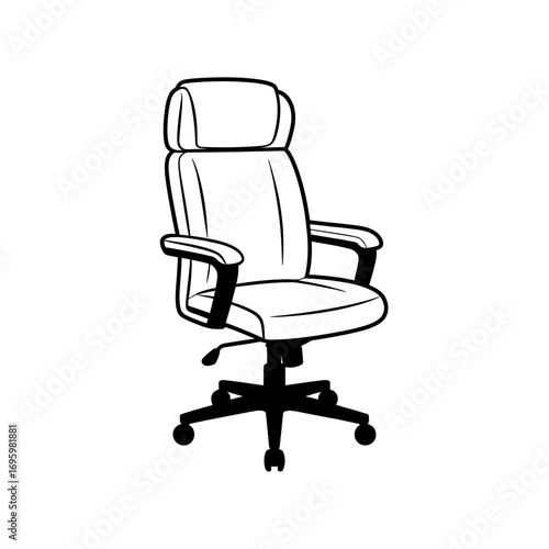 Executive Office Chair Illustration for Business Comfort Black and White Line Art Style Ideal for Workspace Design and Furniture Promotion