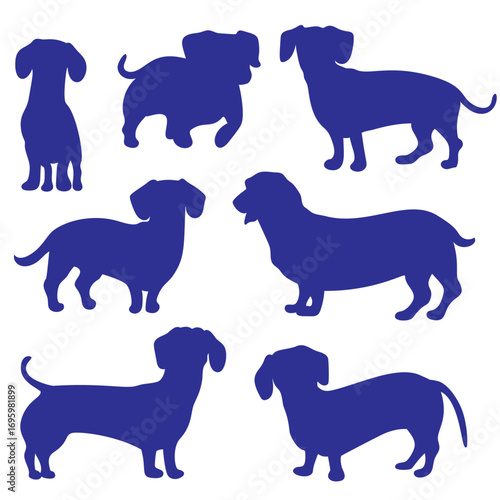 Flat design dachshund silhouette set