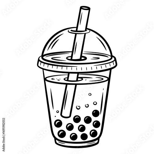 Black and White Bubble Tea Vector Illustration Drink Refreshment Beverage Icon Graphic Design Milk Tea Boba Tea Art