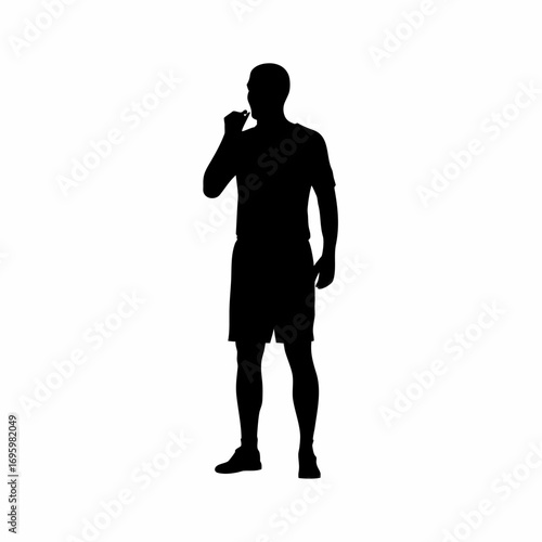 Referee blowing whistle during sports match silhouette on white background