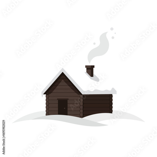 Cozy Winter Cabin with Snow and Smoke.