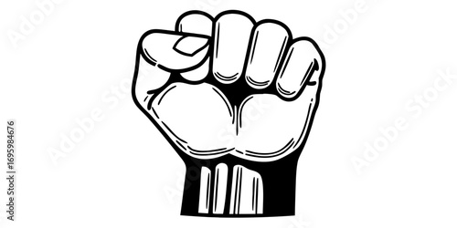 Illustration of a clenched fist with detailed fingers and a bold outline on a white background art