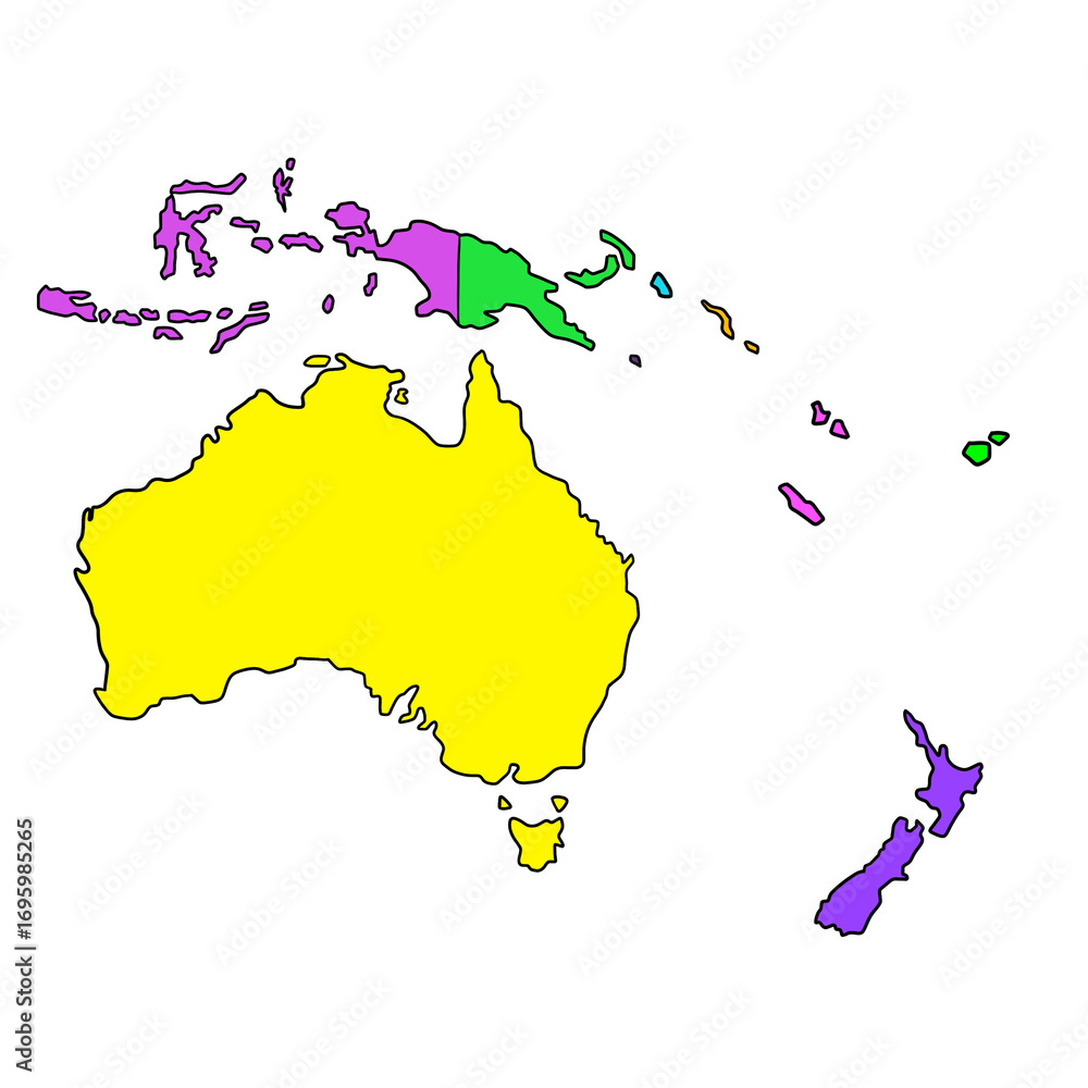 Fototapeta premium Australia / Oceania continent coloured map clip art