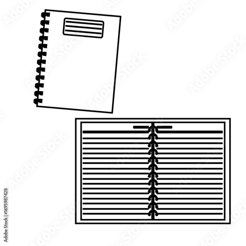 Icon of a pink spiral-bound notebook with metal binding. Aesthetic appearance, suitable for feminine stationery design, line art style.
