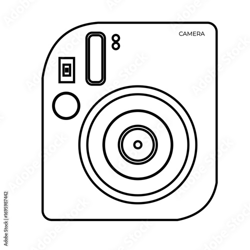 Icon of an aesthetic blue Polaroid camera, used to take instant photos. Suitable for nostalgia icons, travel, or capturing moments, line art style.
