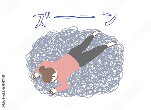 うつ伏せで落ち込む女性のイラスト素材