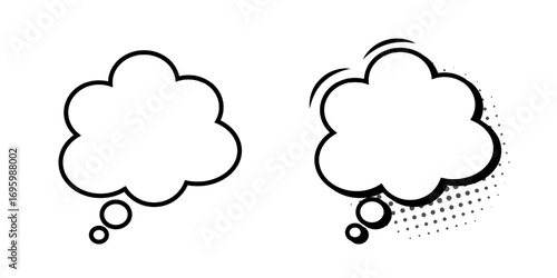 A set of speech bubbles in the shape of a cloud or elements of cartoon design, comics, highlighted on a white background. Vintage pop art style design. Vector EPS 10.