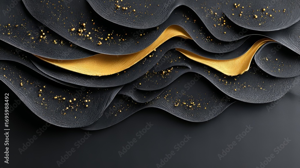Obraz premium Luxurious Dark Background Unveils a Gleaming Golden Core Beneath Flowing Waves of Style