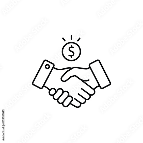 Deal Partnership Icon Handshake with Dollar Sign, Business Agreement Concept