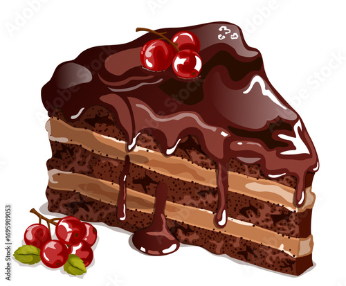 Chocolate Layer Cake with Ganache and Cherries – Delicious Dessert Illustration