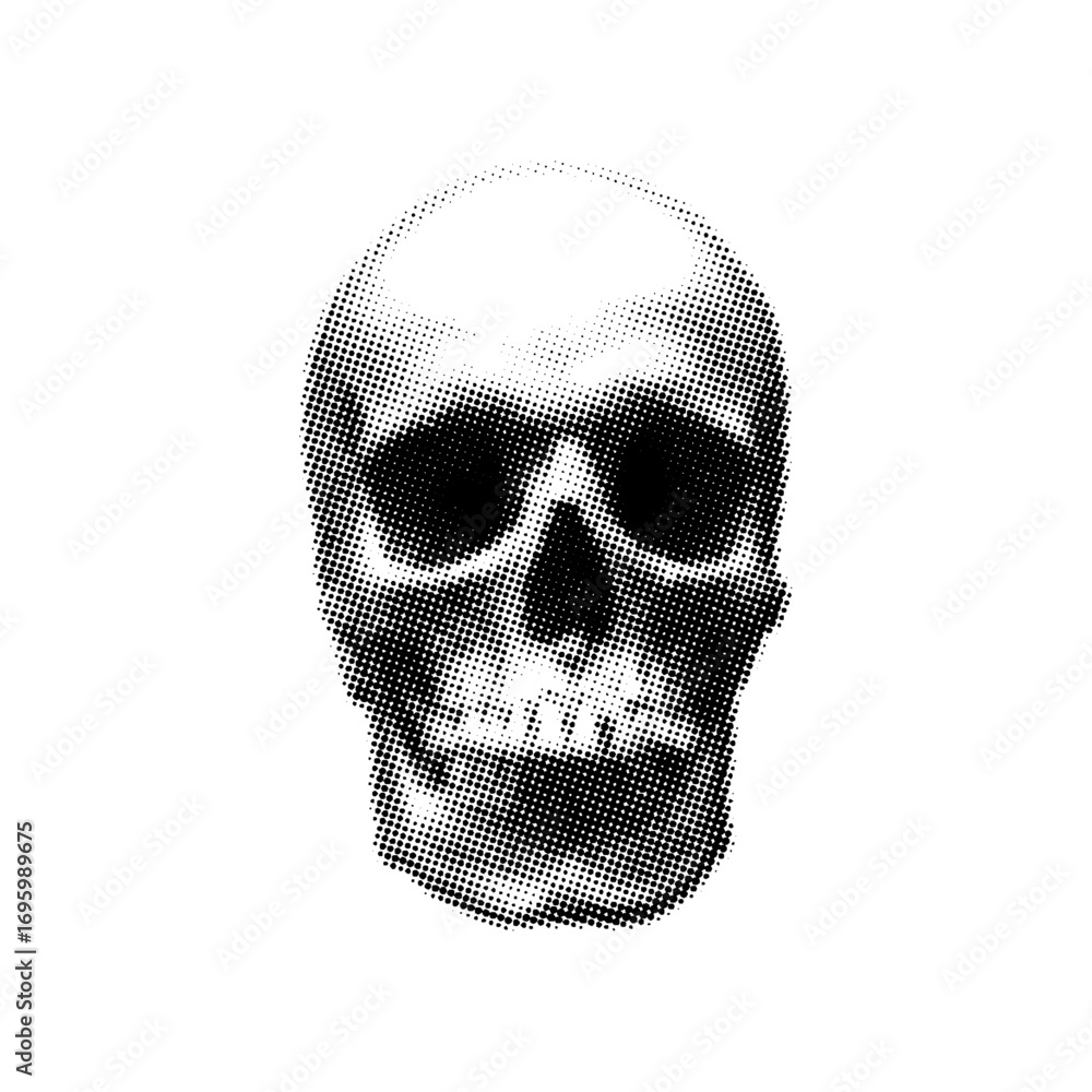 Obraz premium Human skull with halftone dotted effect,trendy collage effect