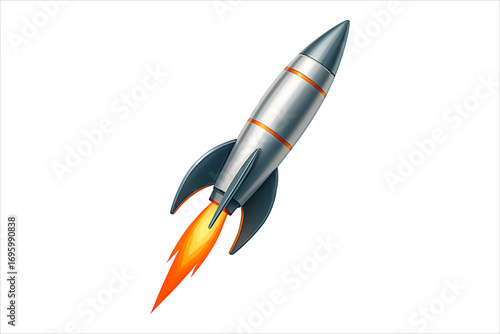 rocket isolated on white,
Realistic Silver Rocket Ascending Vector