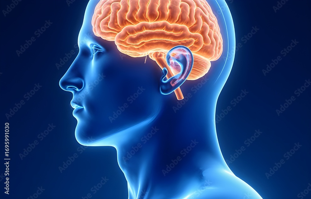 Obraz premium Glowing Brain in Silhouette: Side Profile Visualization