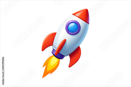 rocket in space,
Glossy White Rocket with Red Nose Vector Icon