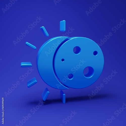 Blue Eclipse of the sun icon isolated on blue background. Total sonar eclipse. Minimalism concept. 3D render illustration