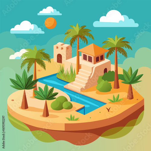 tropical island with palm trees and sea