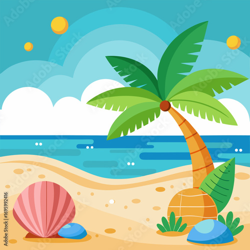 tropical beach with palm trees and sea