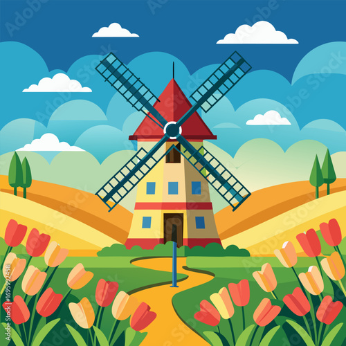 windmill and flowers