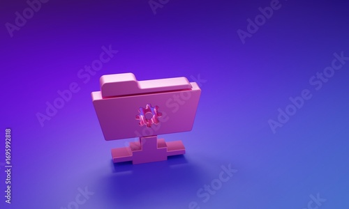 Pink FTP settings folder icon isolated on purple-blue background. Software update, transfer protocol, router, teamwork tool management, copy process. Minimalism concept. 3D render illustration