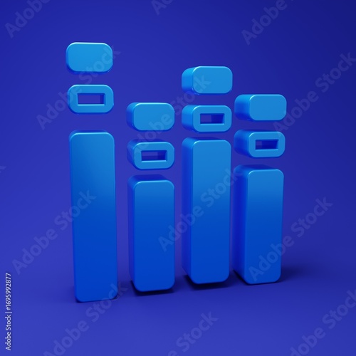 Blue Music equalizer icon isolated on blue background. Sound wave. Audio digital equalizer technology, console panel, pulse musical. Minimalism concept. 3D render illustration
