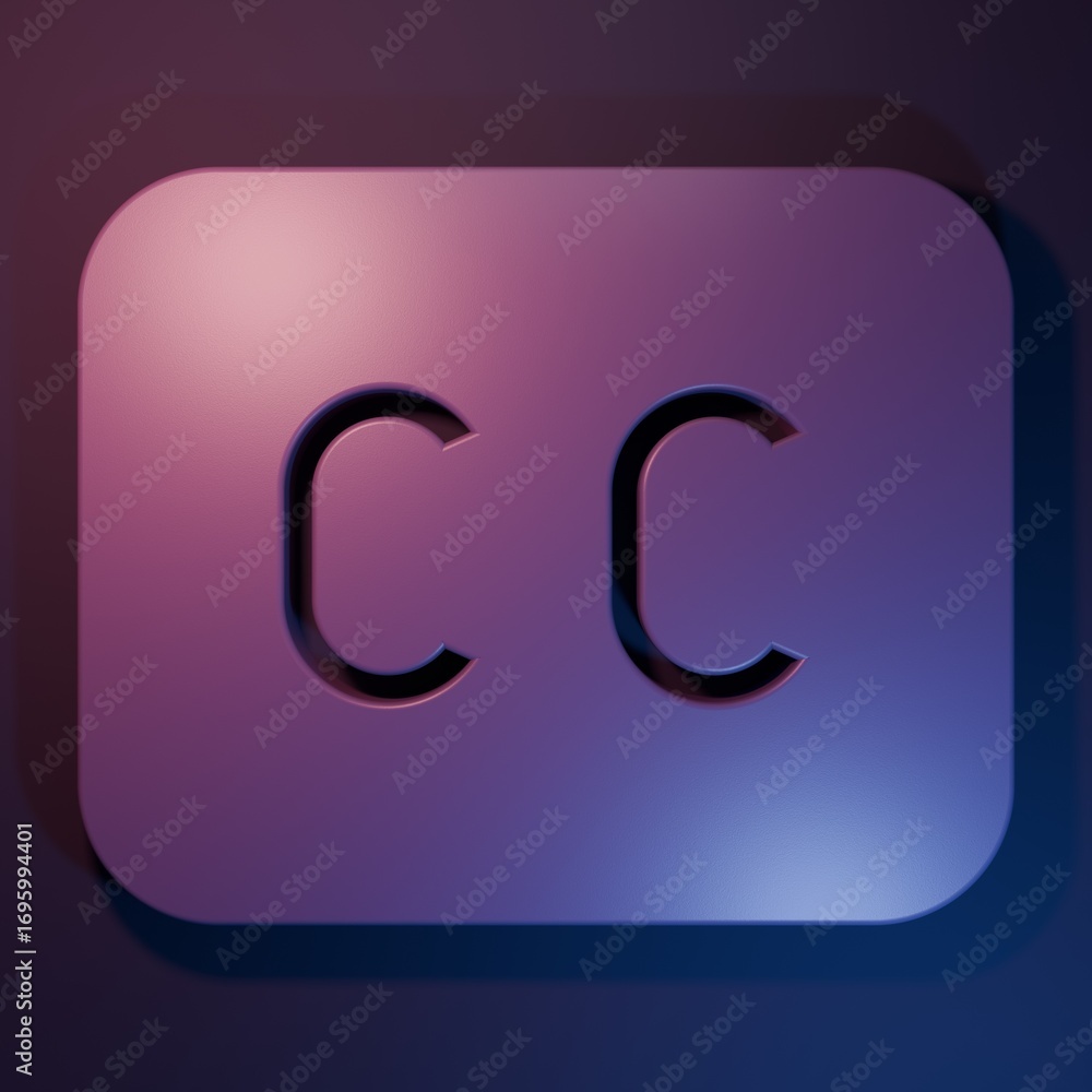 Fototapeta premium Purple Subtitles icon isolated on purple-blue background. Minimalism concept. 3D render illustration