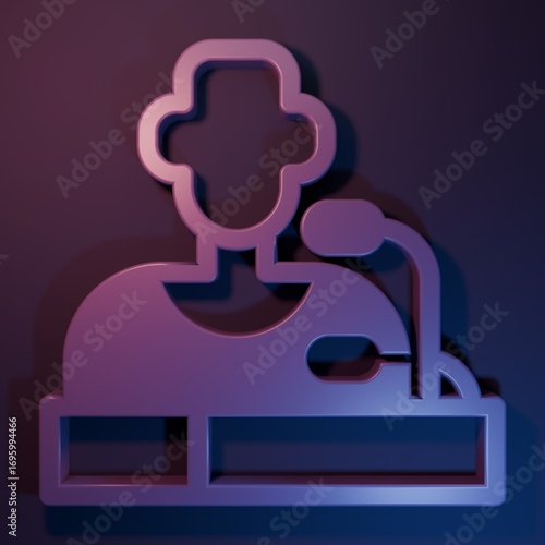 Purple Football player press conference icon isolated on purple-blue background. Minimalism concept. 3D render illustration