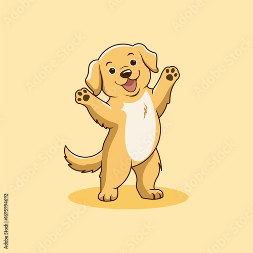 A cartoon dog happily gnaws wagging in a fun vector illustration