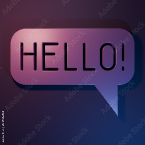 Purple Hello in different languages icon isolated on purple-blue background. Speech bubbles. Minimalism concept. 3D render illustration