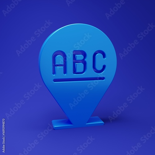 Blue Alphabet icon isolated on blue background. Minimalism concept. 3D render illustration