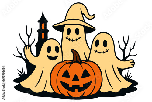 halloween pumpkin and ghosts