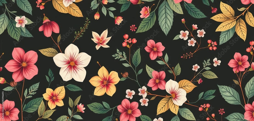 Elegant botanical patterns featuring leaves, flowers, and branches for design,   graphics,  bloom