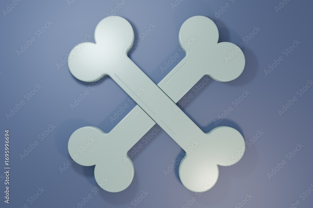 Obraz premium Grey Crossed bones icon isolated on purple-blue background. Pets food symbol. Happy Halloween party. Minimalism concept. 3D render illustration