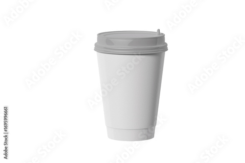 Realistic cardboard cup mockup – isolated front view disposable coffee cup with blank sleeve for branding, café, beverage, product presentation, packaging, and marketing design showcase