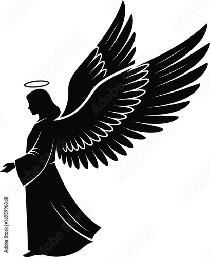 angel, wings, halo, silhouette, divine, holy, spiritual, protector, grace, figure, religious, peaceful, entity, heaven, flight, angel wings, hal