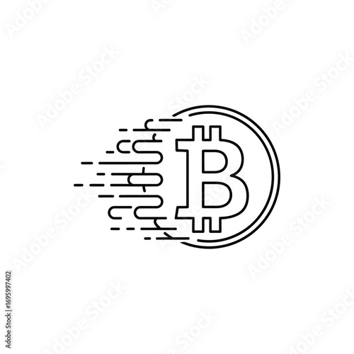Bitcoin Crypto Currency Icon With Speed Lines Effect Vector Illustration