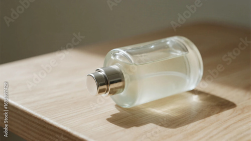 Glass Pump Bottle with Neutral Tones. mock up. skin care. cosme. perfume.