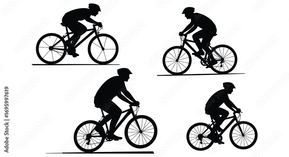 Obraz premium cyclist silhouettes riding bicycles in various positions