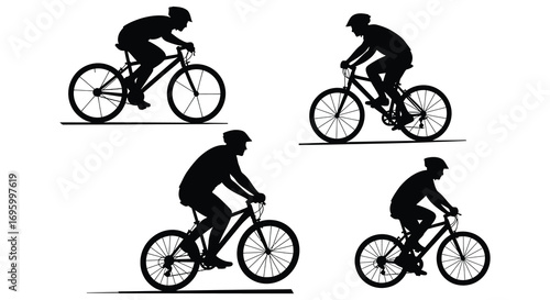 cyclist silhouettes riding bicycles in various positions