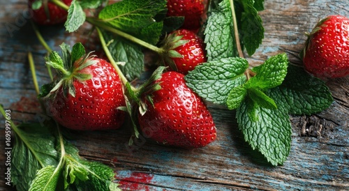 Fresh strawberries and mint on rustic wood (2)
