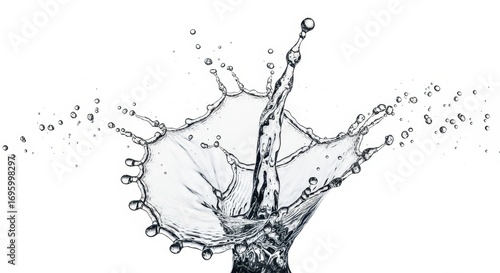Water Splash on White Background, Liquid Explosion, High-Speed Photography