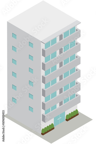 アイソメトリックなシンプルな中層マンションのイメージ素材