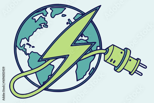 Earth with green energy bolt, dual color sticker