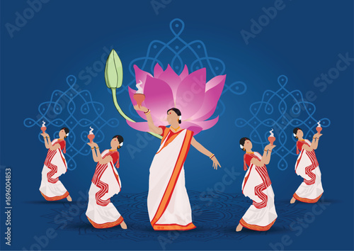 Bengali women performing dhunuchi dance on the occasion of Durga Puja