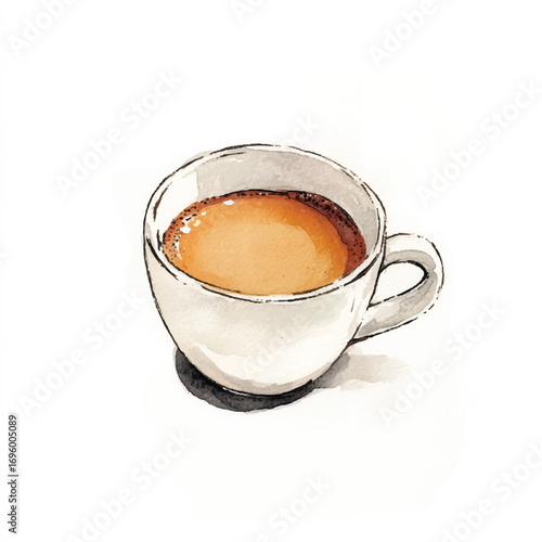 A simple watercolor illustration of a white coffee cup.