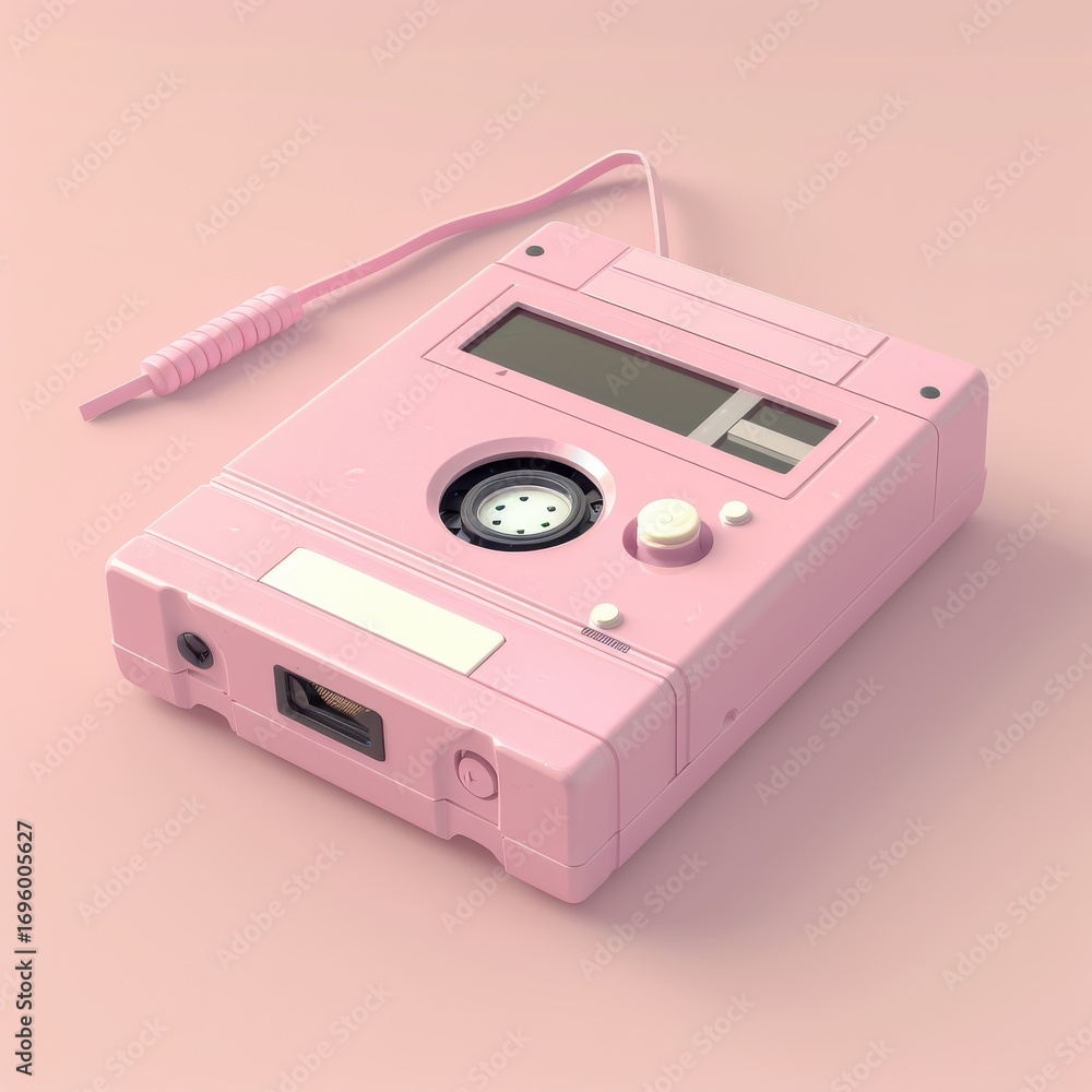 Obraz premium Pink cassette player isometric.