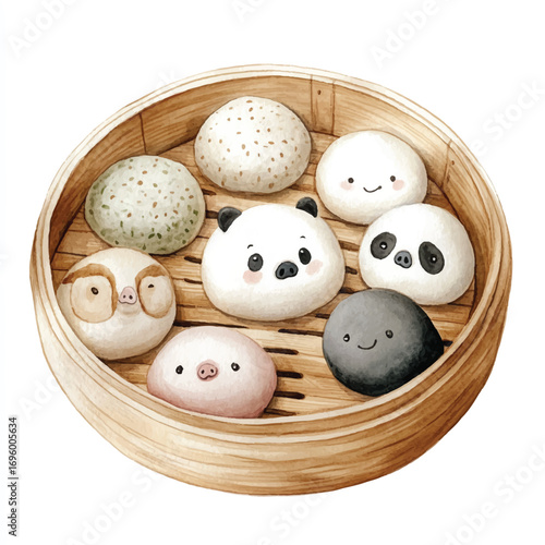 Adorable AnimalThemed Dumplings in a Bamboo Steamer Basket.