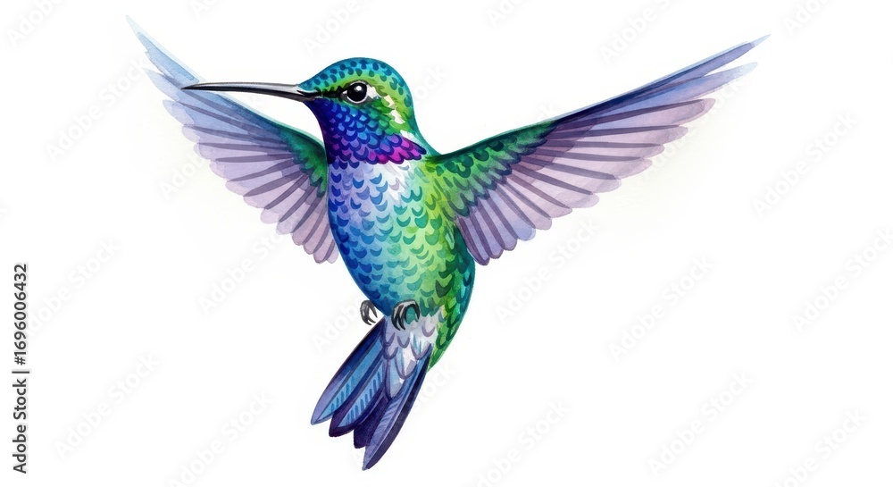 Obraz premium Watercolor Hummingbird Illustration on White Background