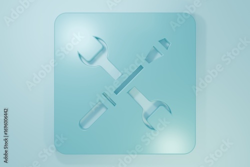 Blue 3D printer setting icon isolated on blue background. 3d printing. Minimalism concept. 3D render illustration